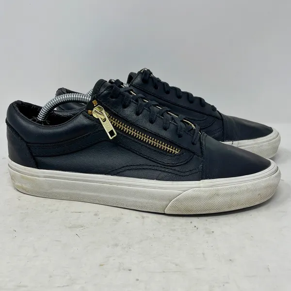 Vans Black Leather Side Zip Low Sneakers Womens 7.5 Mens 6 - Image 4