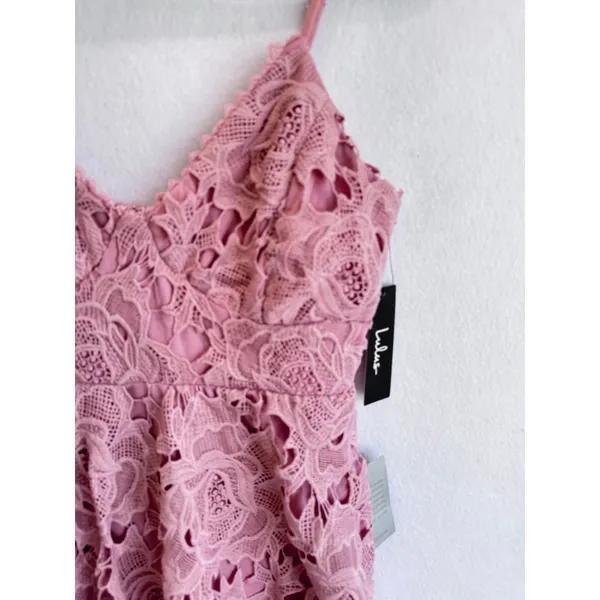 Lulus Dusty Rose Nora Lee Floral Lace Midi Dress Boho Cocktail Party Wedding M - Image 7