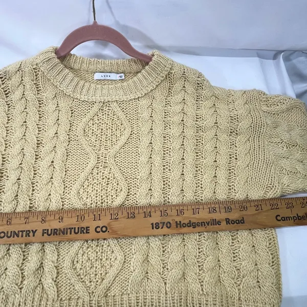 Lush Crop Cable Knit Chunky Sweater Women M‎ Wool Blend Pale Yellow Costal Cozy - Image 7