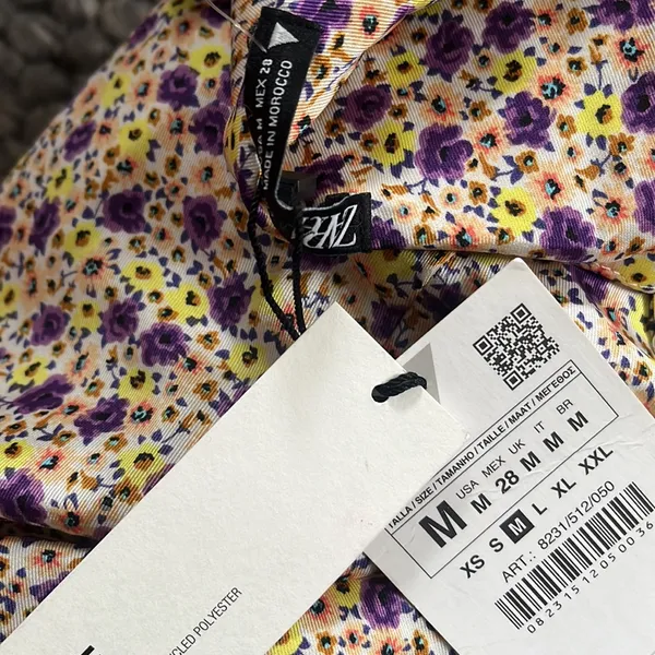 NWT Zara Yellow‎ Floral Draped Satin Effect Mini Dress - Image 5