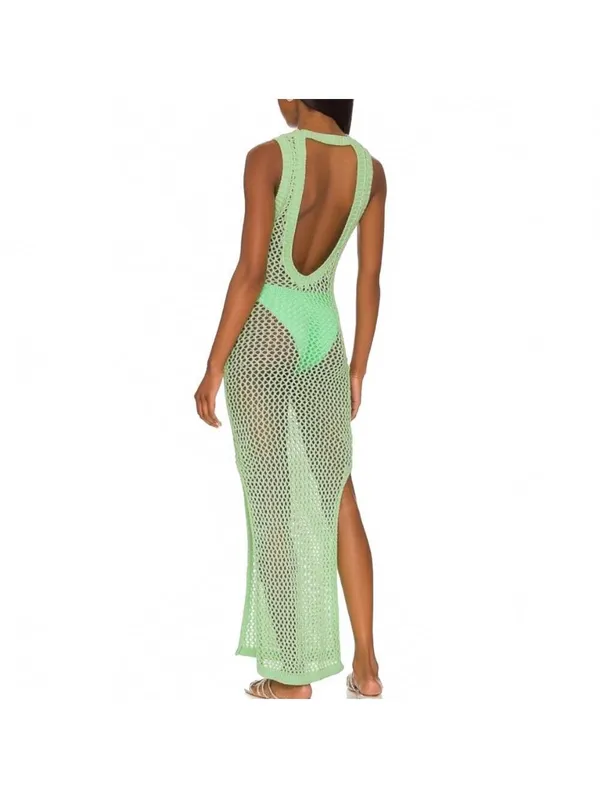 Beach Riot Holly Maxi Dress Cover Up Crochet Open Knit Sleeveless Patina Green M - Image 2
