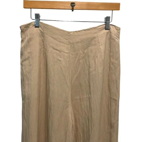 Zara Womens High Waisted Pleated Wide Leg Trouser‎ Pants Beige Large - Image 4