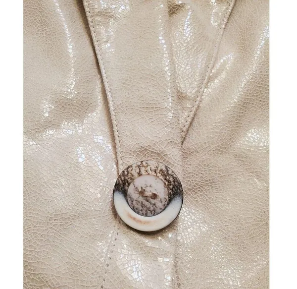 Lafayette 148 Jacket Womens 10 Beige Leather Single‎ Breasted Blazer VTG … - Image 4