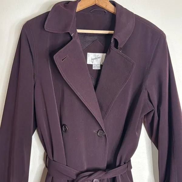Vintage Jacqueline Ferrar Purple Trench Coat Women Size 12 Double Breasted +Belt - Image 6