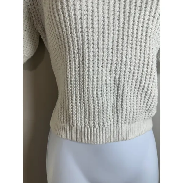 French‎ Connection Lune Mozart Waffle Jumper Cream Short Puff Sleeve Cotton M - Image 5