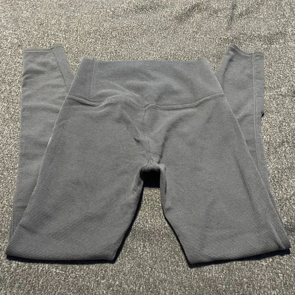 Vuori Womens Bayview Thermal Leggings 27” Size Small Grey Waffle Knit High Rise - Image 2