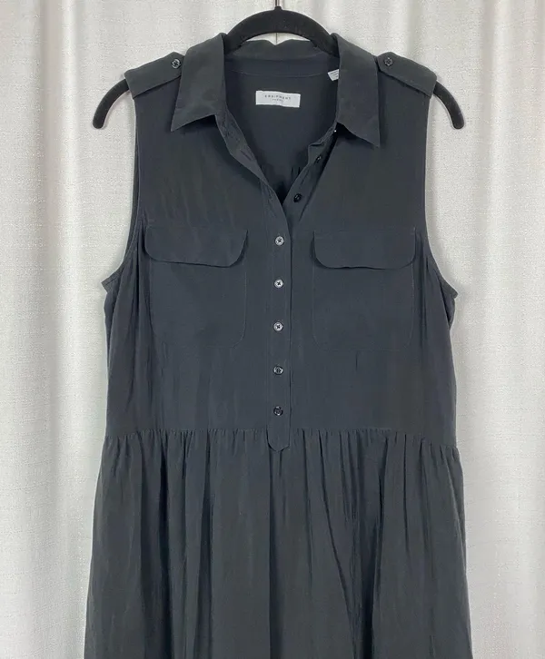 Equipment Femme Black Silk Allix Tiered Button Front Midi Dress Sz.M - Image 6