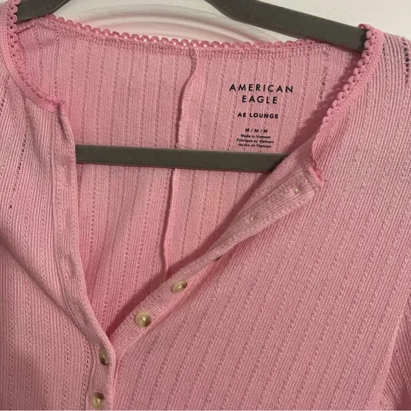 American Eagle Outfitters Pink Long Sleeve Henley Top - Image 3