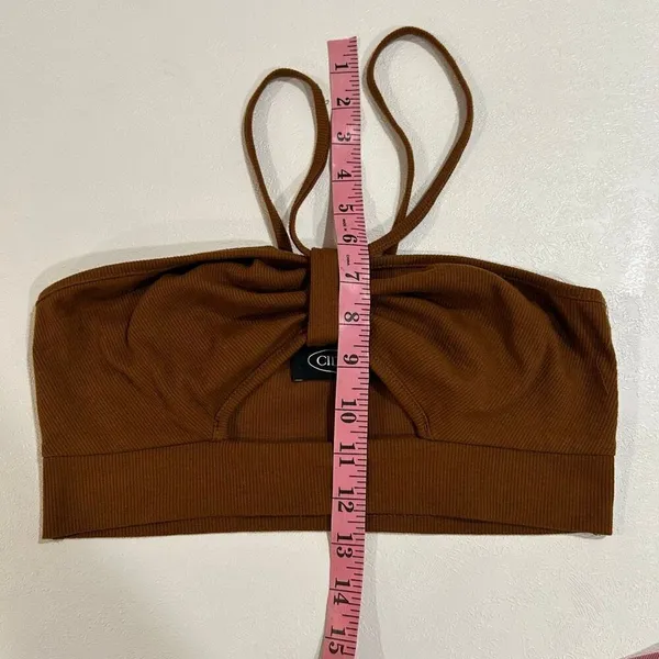 Cider Brown Ribbed Cutout Crop Top Size Small Minimalist Y2K Stretch - Image 5