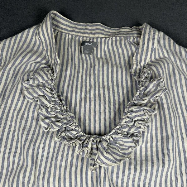 Aerie Tunic Blouse Womens Large Blue White Stripe Ruffle V Neck 3/4 Sleeve - Image 3