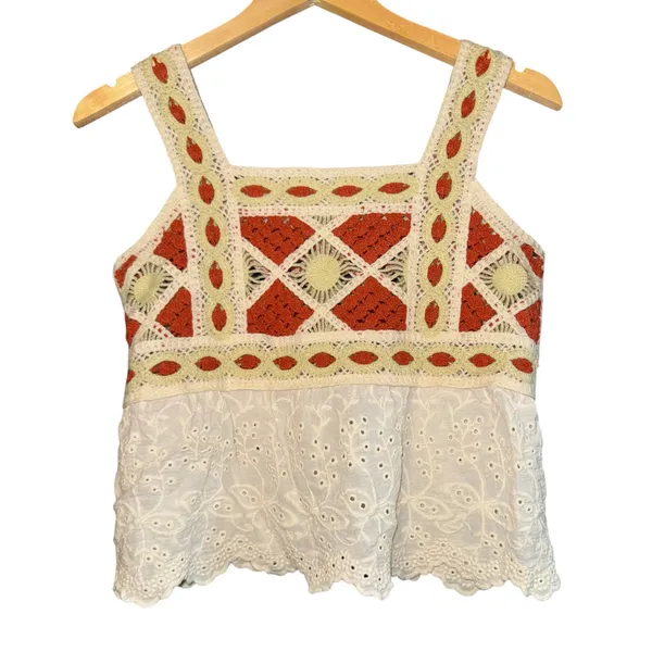 Boho Crochet Babydoll Lace Top XS Festival Cottage Hippie Spring Summer Fairy‎ - Image 4