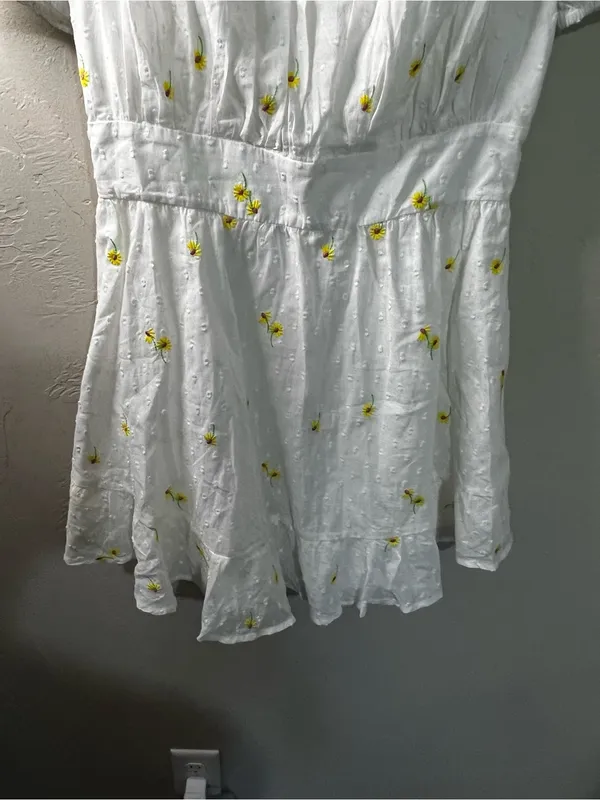 For Love & Lemons Abby White Yellow Floral Embroidered Open Back Mini Dress - Image 4