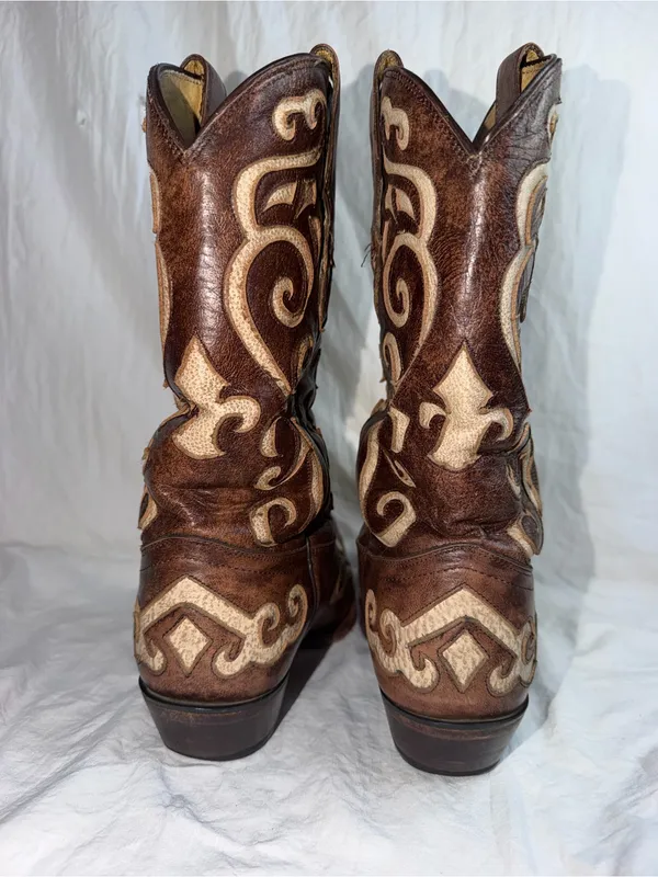 Tony Lama Earth Santa Fe Leather Snip Toe Western Boots VF3024 Size 9B - Image 4