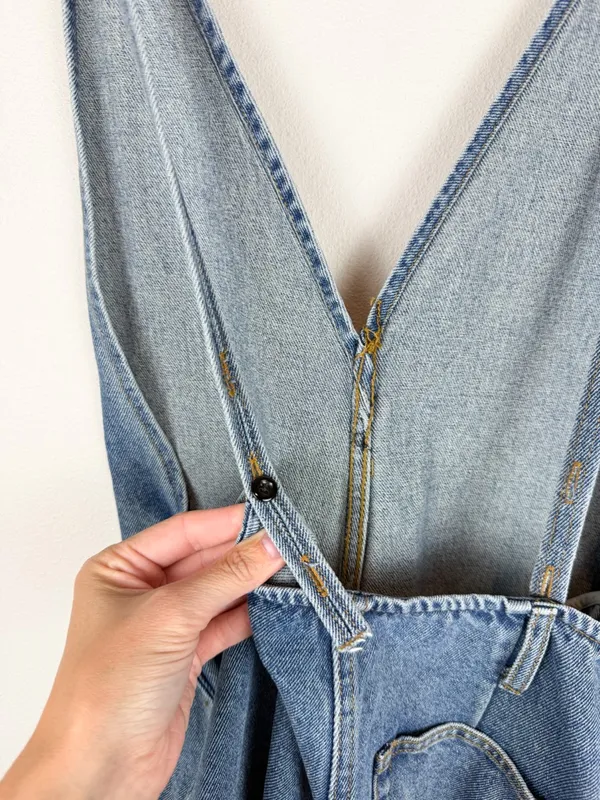 Lel Lab Denim Wide Leg Jumpsuit Baggy Plunging Neck Open Back Size 38/ Medium - Image 9