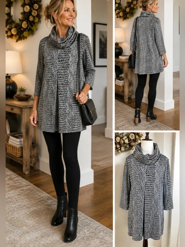 Tyler Boe Kim Print Cowl Neck Tunic Top Snake Print 3/4 Sleeve Stretch Knit~S💛 - Image 2
