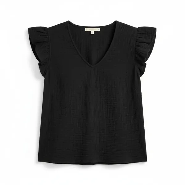 Three Dots Womens V-Neck Gauze Shirt Size S Double Layer Cotton Short Sleeve - Image 7