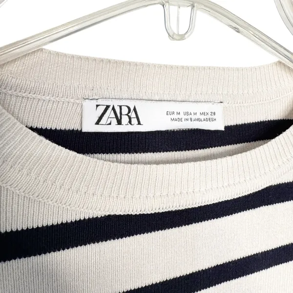 Zara Black And Ivory Striped Crop Knit Top Sz M - Image 3