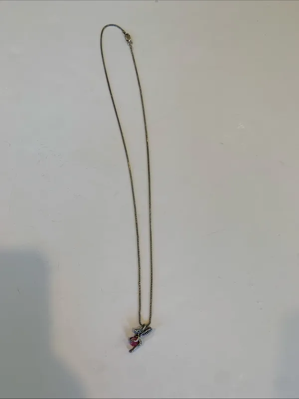 Italian Sterling Silver Fairy Pendant Necklace Pink Cats Eye Ball 925 Italy - Image 5