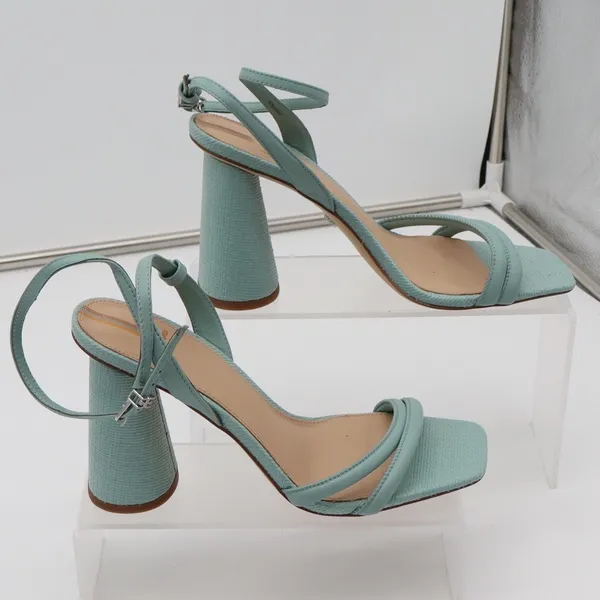 Sam Edelman Sandals Womens 8 Strappy Block Heel Blue Square Toe Textured Good - Image 3