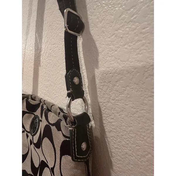 Coach Signature Stripe File Crossbody Zip Shoulder Bag F19220 Black Vintage Y2K - Image 6