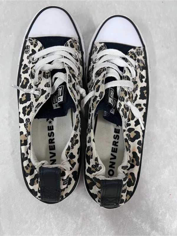 Converse Low Top Leopard Print Canvas Sneakers Black/Beige size 7 slip on - Image 7