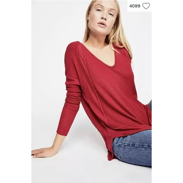 Free people Women's Catalina Thermal Top Red Sz XS - Image 2