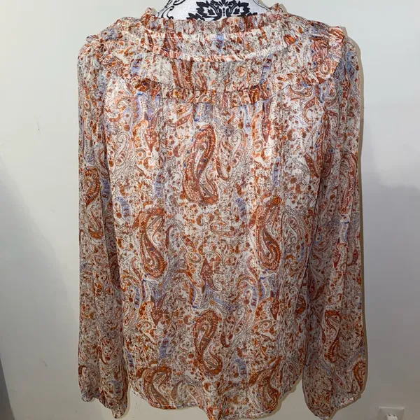 Mi Ami Francesca’s Collection Paisley Print Boho Blouse Size Large Orange - Image 4