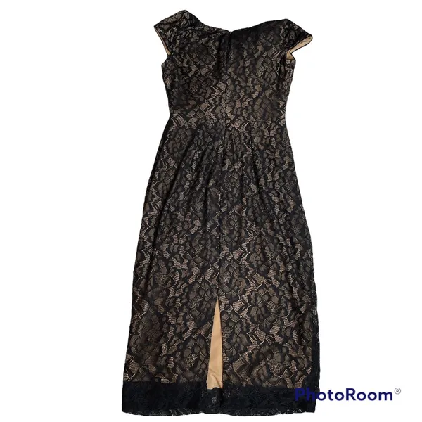 Dress The Population Black Lace Sheath Midi Dress V Neck Cap Sleeve‎ XS - Image 5