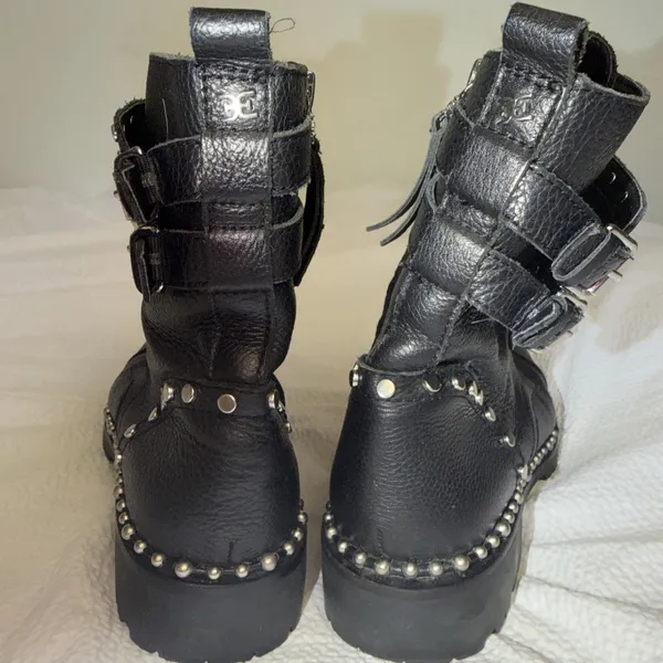 Sam Edelman Jennifer Studded Combat Boots Zip Up Laces Black Leather Women's 8 - Image 3