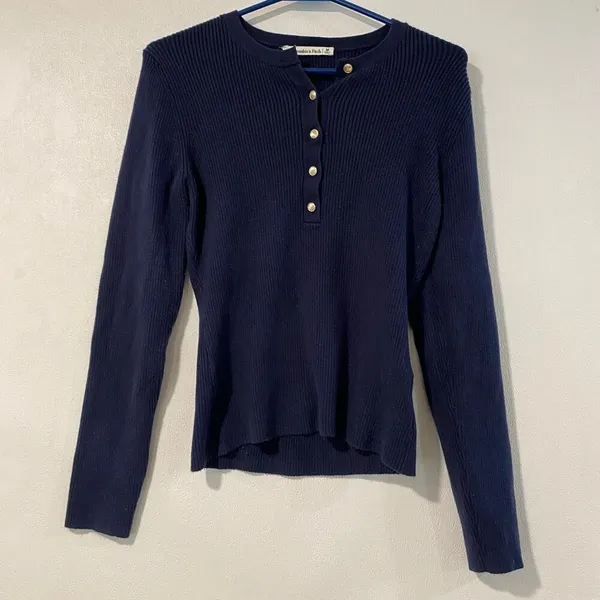 Abercrombie & Fitch Ribbed Henley Top Navy Long Sleeve Size M - Image 3