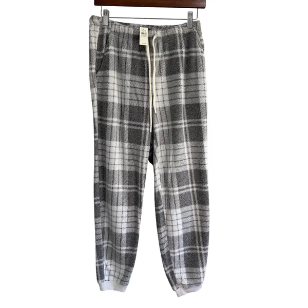 Aerie Plaid Pajama Jogger Pants Gray White Drawstring Lounge Sleepwear Small NEW - Image 10