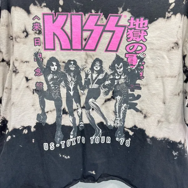 KISS Tie Dye Cropped Cut Off Tokyo Tour ‘78 Licensed Replica Crewneck Band Tee - Image 2