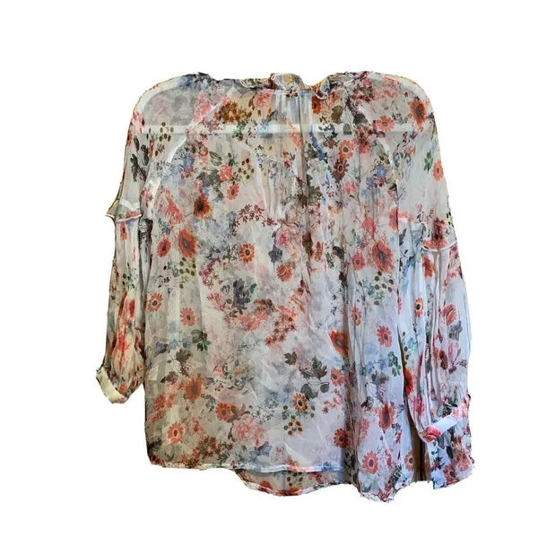 HD In Paris Anthropologie Womens Size Petite XS Multicolor Floral Sheer Silk Top - Image 3