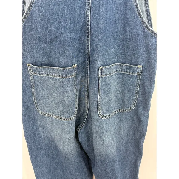 GAP Denim Slouchy Overalls Distressed Medium Wash Bib Jeans Size M Ankle Length - Image 8