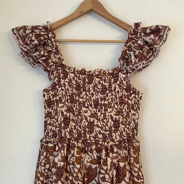 Anthropologie Love the Label Maxi Dress S Cottagecore Smocked Tiered Block Print - Image 8
