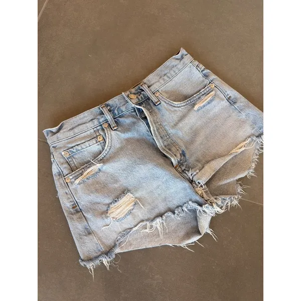 AGOLDE Parker Distressed Cut Off Denim Shorts Bitter Womens Size 25 - Image 5