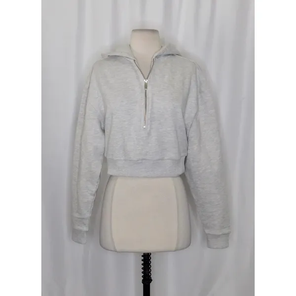 NWT!! WEWOREWHAT Half Zip Hoodie Heathered Gray Sweatshirt Hood Athleisure Small - Image 2