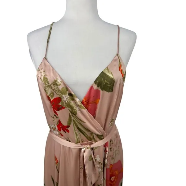 Lulus Faux Wrap XL Blush Pink Floral Satin Maxi Dress Romantic Wedding Guest - Image 11
