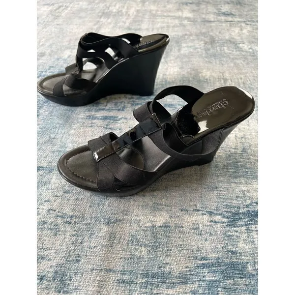 Charles By Charles David Black Strappy Platform Wedge Heel Sandals Approx size 9 - Image 4