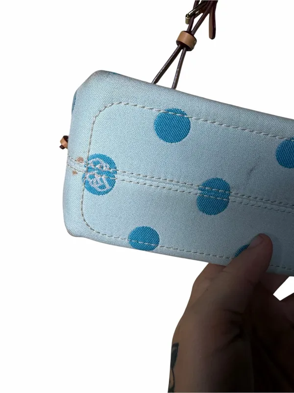 Dooney & Bourke Mini East West Slouch Bag Sky Blue Polka Dot Y2K - Image 3