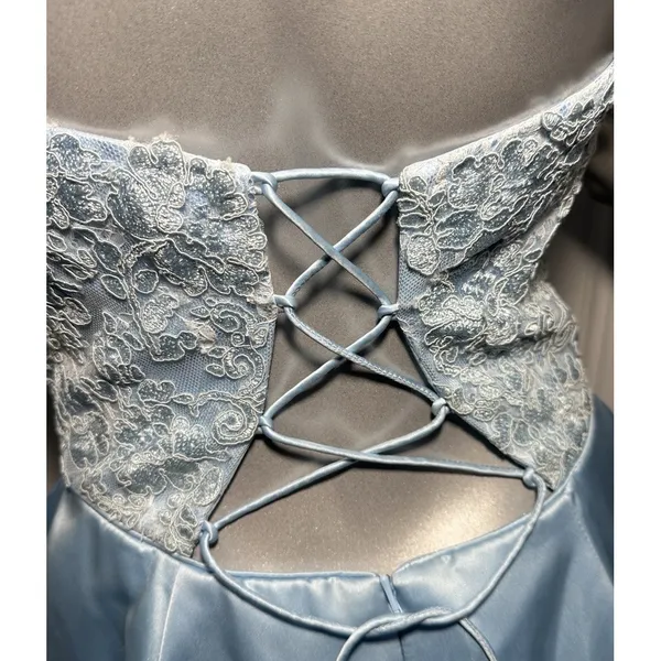 Sherri Hill Ice Blue Satin Prom Dress with Floral Embroidery & Pockets - Sz 10 - Image 8