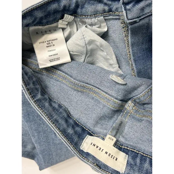 RISEN JEANS Size 29 Straight Leg High Rise Distressed Stretch Blue Denim - Image 4