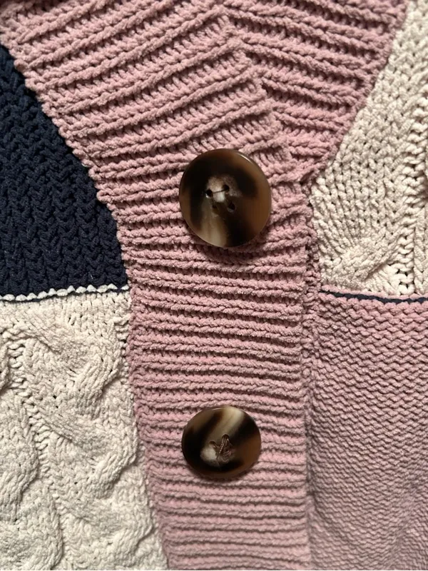 POL Colorblock Cable-Knit Hooded Cardigan - Pink/Navy/Cream - Image 10