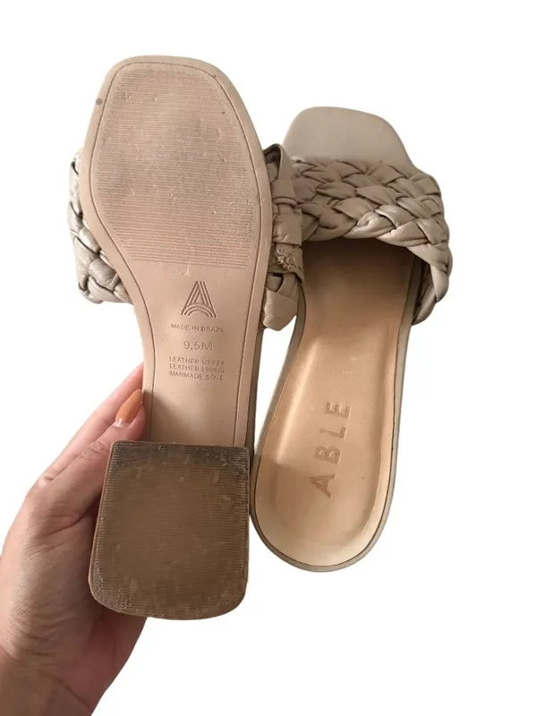 ABLE Beige Braided Leather Heels Sandals Size 9.5 Tan - Image 3