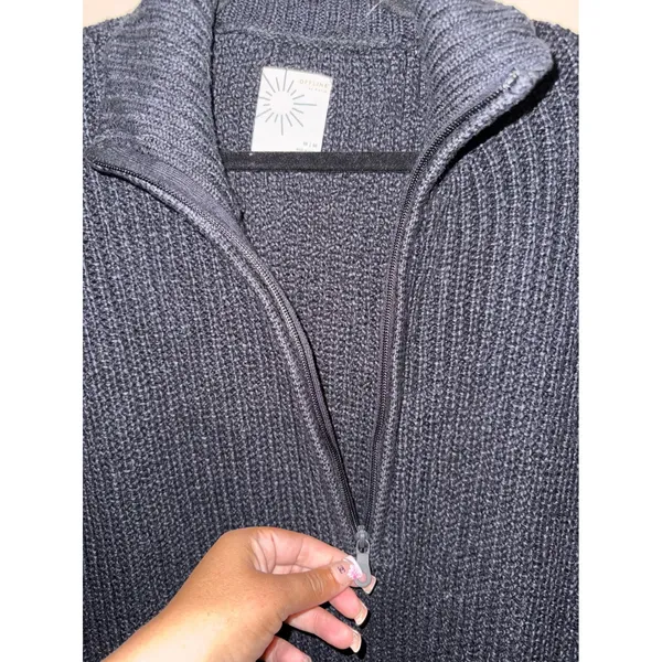 OFFLINE Aerie Women Black Shaker Knit Quarter Zip Oversize Sweater M Gorpcore - Image 3