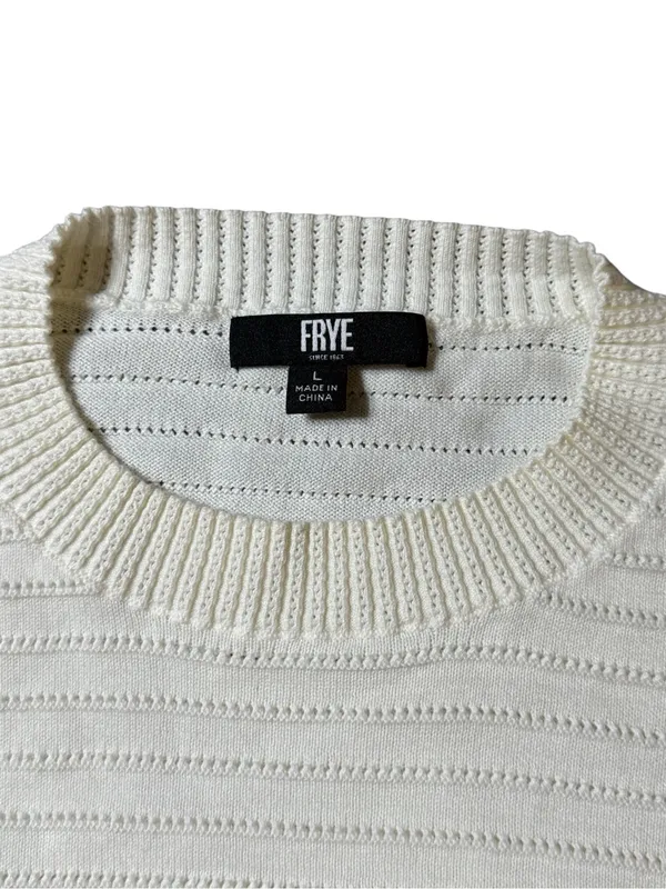 Frye Cream Short Sleeve Ribbed Knit Cropped Sweater Top L - Image 2