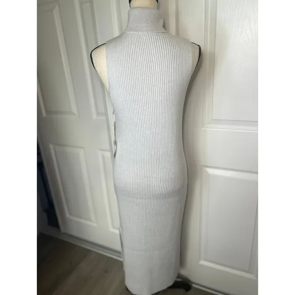 Anthropologie Daily Practice NWT Grey Ribbed Sleeveless Turtleneck‎ Midi Dress M - Image 4