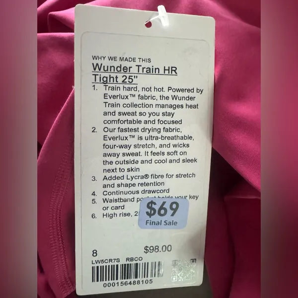 NWT Lululemon Wunder Train Tight Leggings Raspberry Coulis | Size 8‎ - Image 7