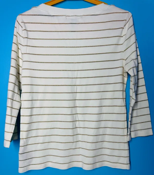 Lauren Ralph Lauren White and Gold Metallic Striped Boatneck Top - Image 13