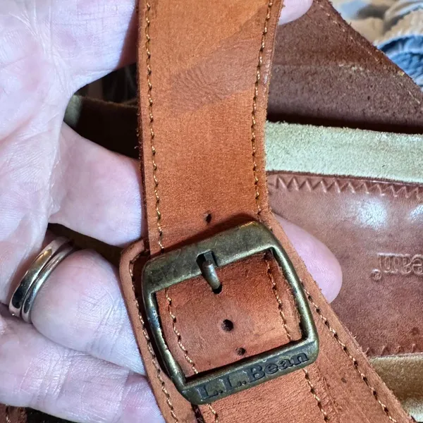 L.L. Bean Leather 2-Strap Slide Sandals Women’s Size 8.5 Brown Cork Comfort - Image 8